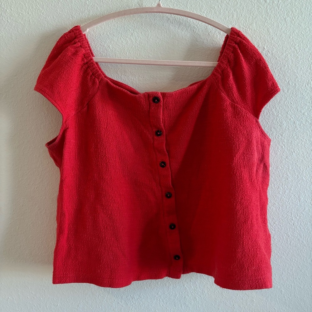 Madewell Texture & Thread Red Button Down Blouse … - image 2